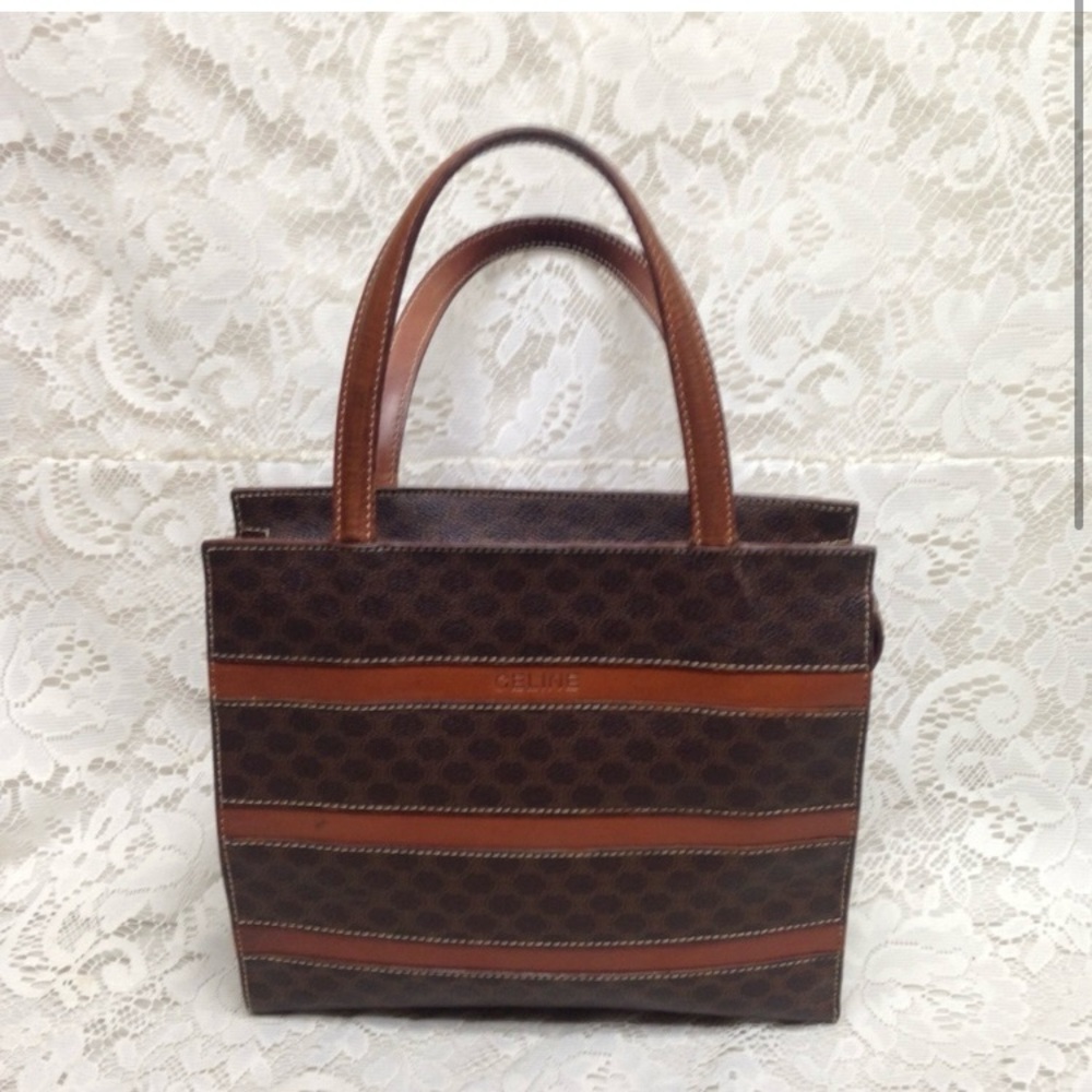 Celine, Paris, Italy Brown Macadam Handbag 10in x 9in x 2.5in